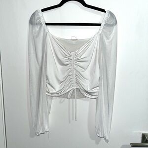 Main Strip White Long Sleeve Crop Top | Size: L